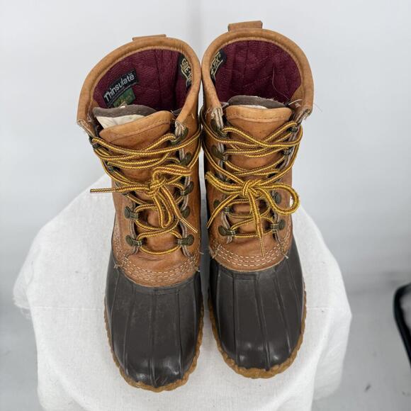 Women's L.L. Bean Vintage Leather Duck Boots Tan Brown Shoes 6 - Picture 5 of 8